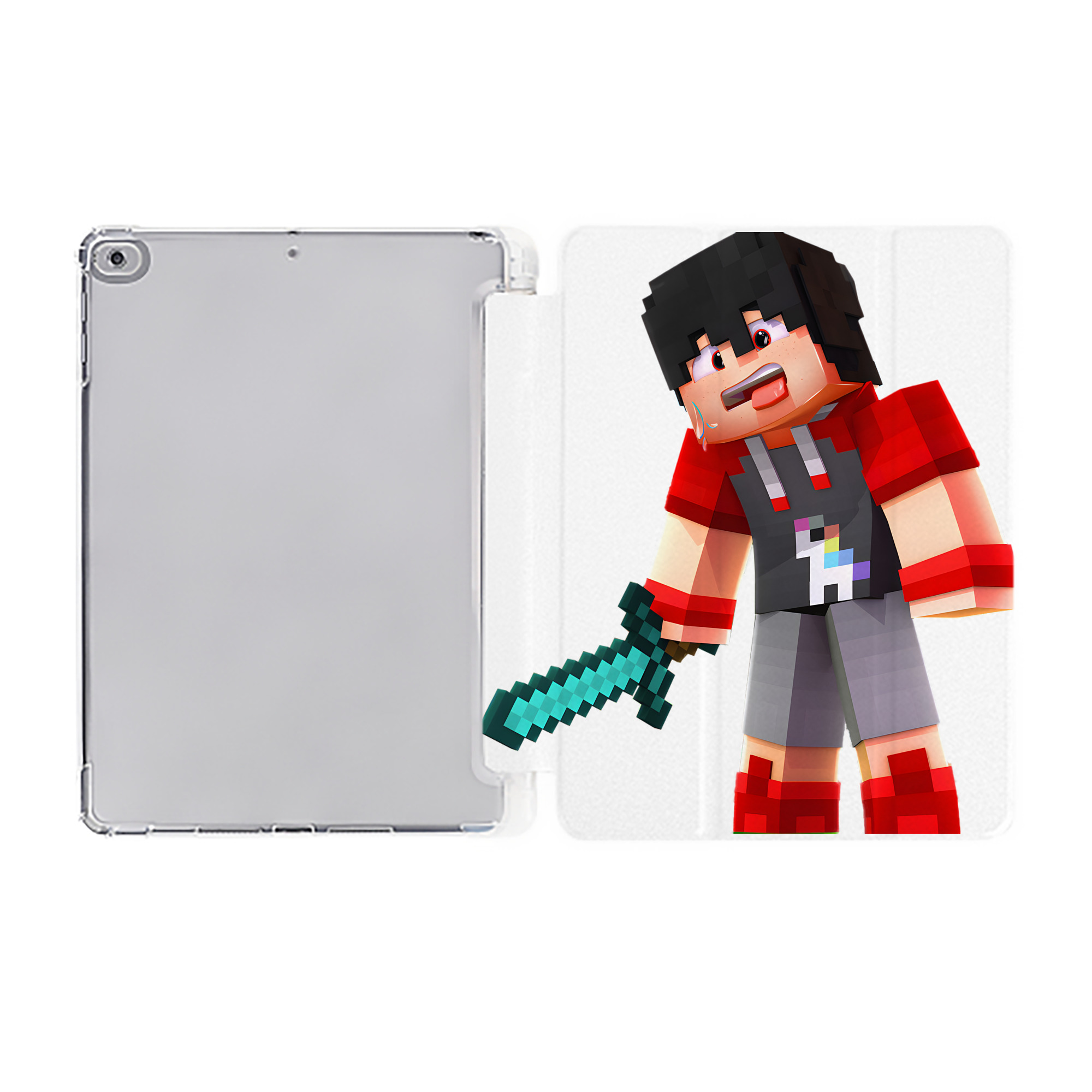 （画像用） マインクラフト ブロックの世界 Minecraft MC Block world IPad ケース ペン収納付き 三つ折りスタンド PUレザー×シリコン 対応機種9.5/10.5/10.9インチ